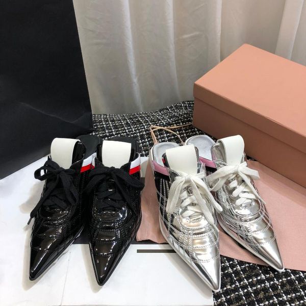 slippers 2021 spring summer pointed toe women lace-up shoes fashion genuine leather color contrast high heels, Black
slippers 2021 spring summer pointed toe women lace-up shoes fashion genuine leather color contrast high heels, Black