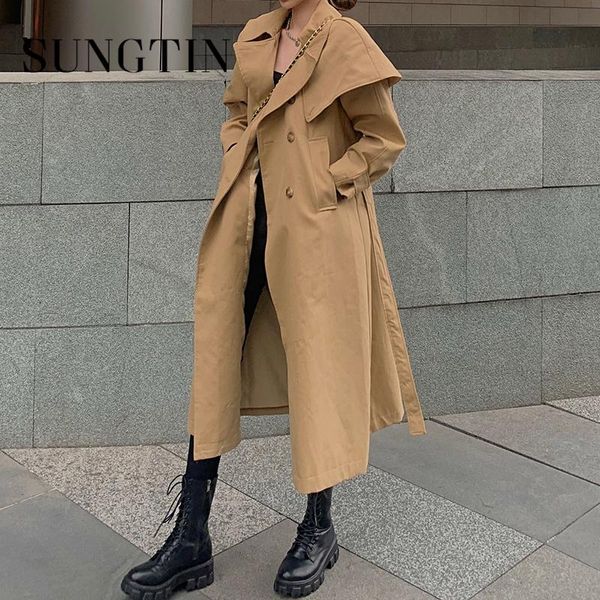 women's trench coats sungtin vintage office lady long coat women korean casual outerwear black loose elegant double breasted windbreake, Tan;black
women's trench coats sungtin vintage office lady long coat women korean casual outerwear black loose elegant double breasted windbreake, Tan;black