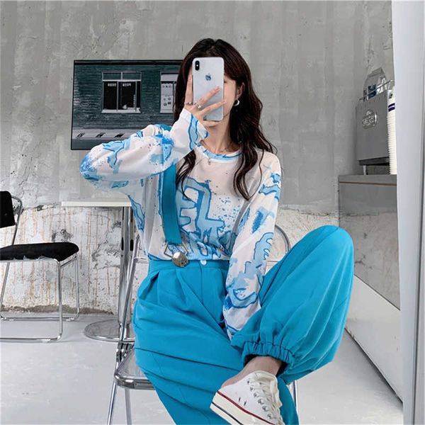 ice silk graffiti base coat loose thin long sleeve t-shirt women's summer design sunscreen smock net top, White
ice silk graffiti base coat loose thin long sleeve t-shirt women's summer design sunscreen smock net top, White