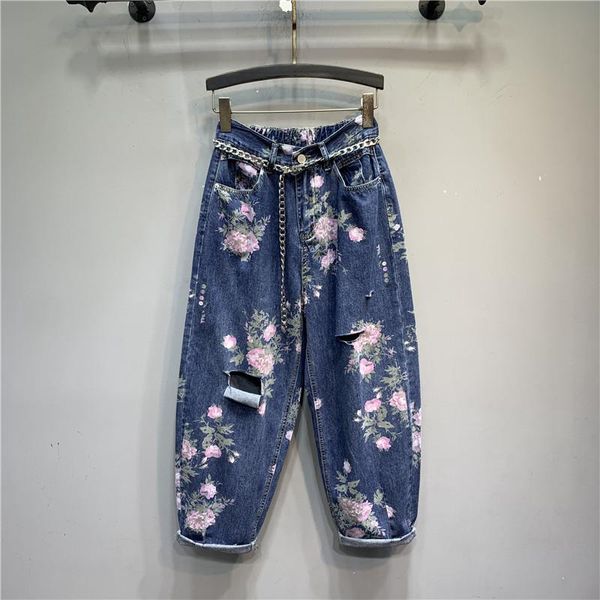 women's jeans hong kong style ripped rose printed daddy loose-fit female 2021 summer ultrathin loose wide-leg knickerbockers, Blue
women's jeans hong kong style ripped rose printed daddy loose-fit female 2021 summer ultrathin loose wide-leg knickerbockers, Blue