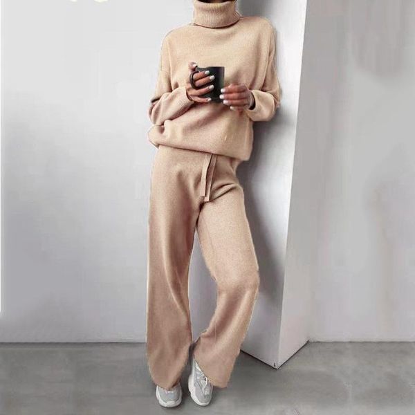 women's two piece pants 2 pieces set women knitted tracksuit turtleneck sweater + wide-leg straight suit solid casual outwear, White
women's two piece pants 2 pieces set women knitted tracksuit turtleneck sweater + wide-leg straight suit solid casual outwear, White