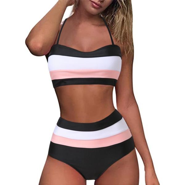 women's swimwear kancoold swimsuits women bandeau padded push up stripe print high waist two piece halter tankini bikini set, White;black
women's swimwear kancoold swimsuits women bandeau padded push up stripe print high waist two piece halter tankini bikini set, White;black