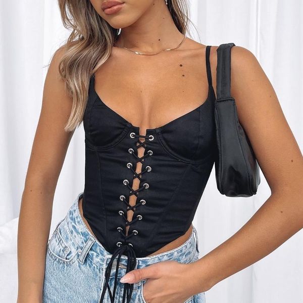 women's tanks & camis women close-fitting camisole with bandage design corset solid color deep v-neck, White
women's tanks & camis women close-fitting camisole with bandage design corset solid color deep v-neck, White