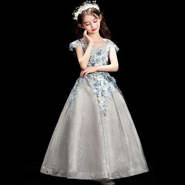 girl's dresses princess sweep / brush train flower girl party lace cap sleeve illusion neck with appliques, Red;yellow