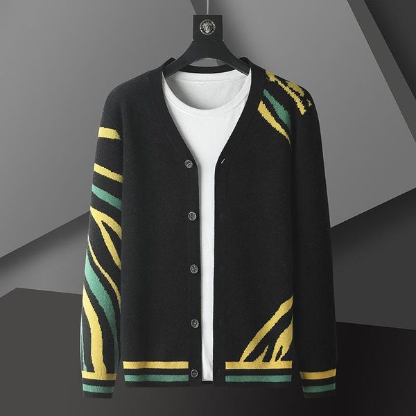 men's sweaters 2021 autumn knitted cardigan youth stripes jacquard v-neck sweater, White;black
men's sweaters 2021 autumn knitted cardigan youth stripes jacquard v-neck sweater, White;black