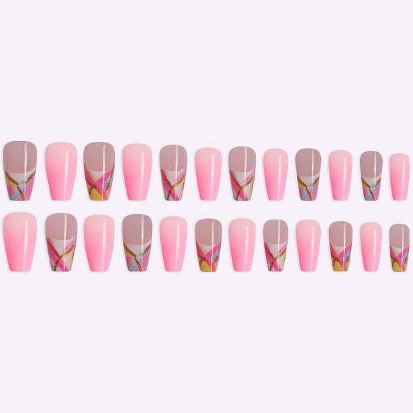 false nails 2021 24pcs gradient pink nail patch glue type removable long paragraph fashion manicure save time ey669, Red;gold
false nails 2021 24pcs gradient pink nail patch glue type removable long paragraph fashion manicure save time ey669, Red;gold