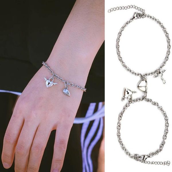 charm bracelets 2pcs/set couples heart shaped magnet attraction bracelet stainless steel angel wing lock men's women's fashion jew, Golden;silver
charm bracelets 2pcs/set couples heart shaped magnet attraction bracelet stainless steel angel wing lock men's women's fashion jew, Golden;silver