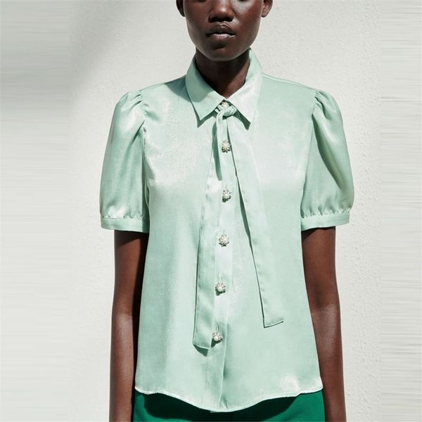 summer jewel button women blouse short puff sleeve bow tied vintage green shirt woman fashion ruching fit 210524, White
summer jewel button women blouse short puff sleeve bow tied vintage green shirt woman fashion ruching fit 210524, White