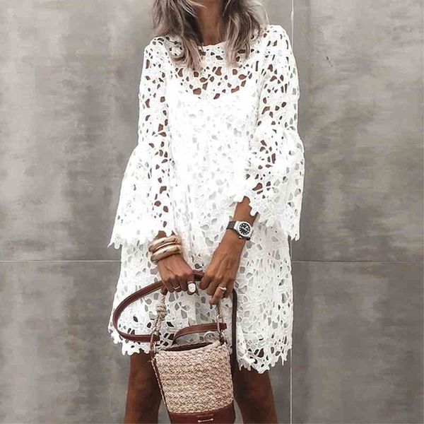 women hollow out lace flared sleeve ruffles dress spring summer casual white loose two pieces mini dresses party vestidos 210325, Black;gray
women hollow out lace flared sleeve ruffles dress spring summer casual white loose two pieces mini dresses party vestidos 210325, Black;gray