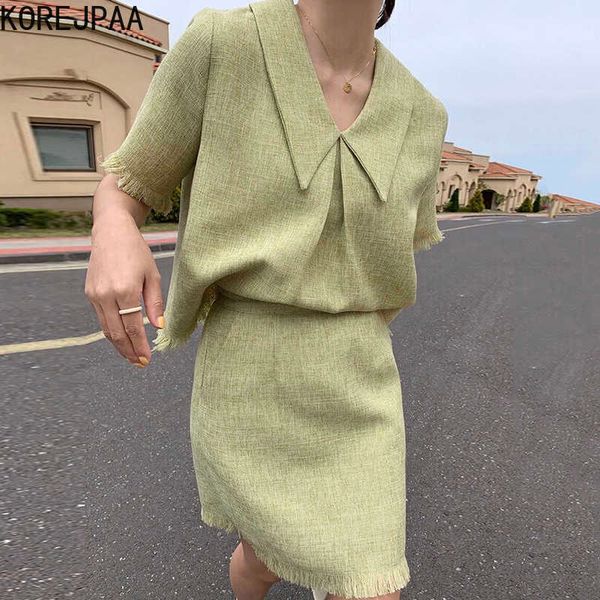korejpaa women sets summer korean chic all-match pointy collar loose frayed shirt high waist bag hip skirt two-piece suits 210526, White
korejpaa women sets summer korean chic all-match pointy collar loose frayed shirt high waist bag hip skirt two-piece suits 210526, White