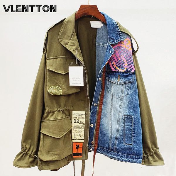 women's jackets 2021 spring autumn streetwear print splice denim jacket women zipper casual loose jeans coat female korean oversize out, Black;brown
women's jackets 2021 spring autumn streetwear print splice denim jacket women zipper casual loose jeans coat female korean oversize out, Black;brown