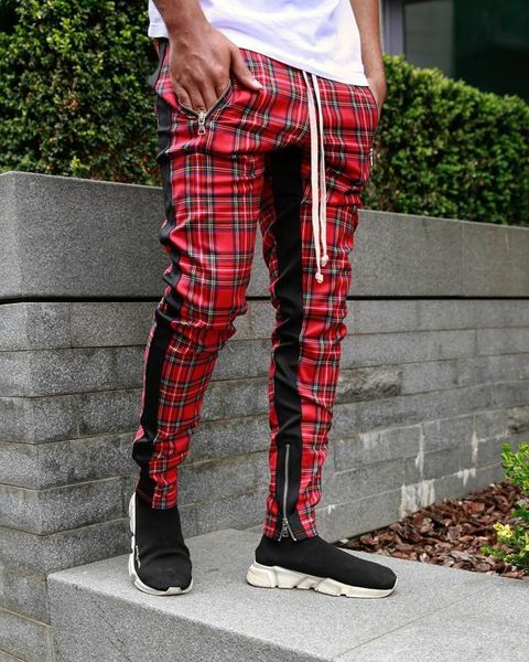men's plaid fashion color matching calf pants slim trend casual sports street straight leg, Black
men's plaid fashion color matching calf pants slim trend casual sports street straight leg, Black