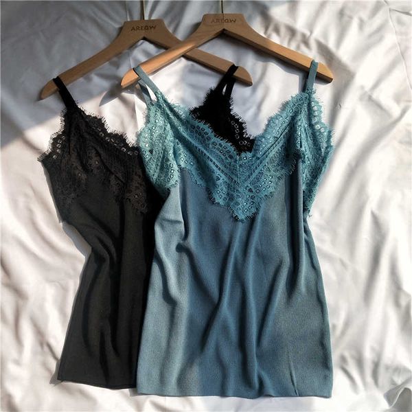women's summer clothes knit lace halter tank camis v neck solid color fashion women clothing y2k 210709, White
women's summer clothes knit lace halter tank camis v neck solid color fashion women clothing y2k 210709, White