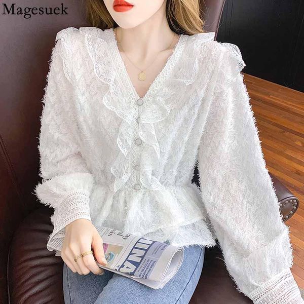 women's blouses & shirts french sweet ruffle blouse with lace autumn long sleeve 2021 v neck chic tassel stitching white slim 16364
women's blouses & shirts french sweet ruffle blouse with lace autumn long sleeve 2021 v neck chic tassel stitching white slim 16364