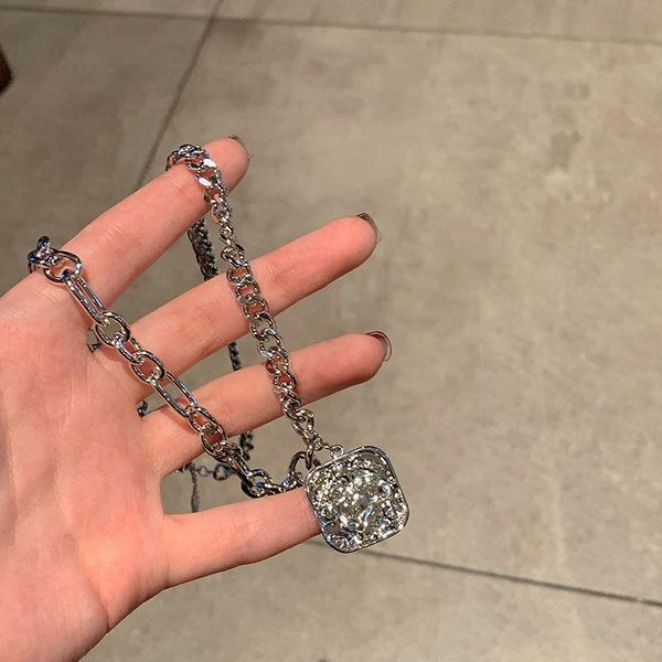 pendant necklaces square stitching necklace sweater chain clavicle personality simple design for women, Silver
pendant necklaces square stitching necklace sweater chain clavicle personality simple design for women, Silver