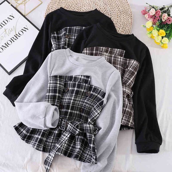 women's hoodies & sweatshirts korean style contrast color stitching woolen plaid shirt women's tie waist long-sleeved sweater tren, Black
women's hoodies & sweatshirts korean style contrast color stitching woolen plaid shirt women's tie waist long-sleeved sweater tren, Black