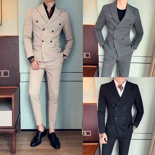 double breasted suit men's slim fit korean version british fashion leisure handsome groom's wedding suit coat, White;black
double breasted suit men's slim fit korean version british fashion leisure handsome groom's wedding suit coat, White;black