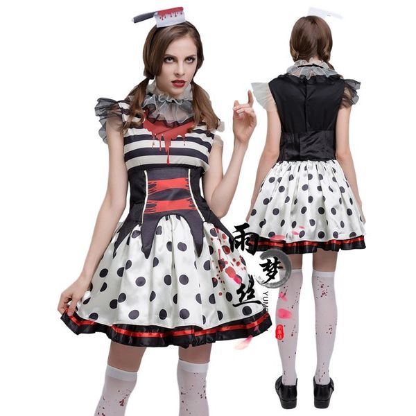 stage carnival halloween costume striped polka dots horror bloodstain clown girl cosplay pompous skirt circus, Black;red
stage carnival halloween costume striped polka dots horror bloodstain clown girl cosplay pompous skirt circus, Black;red