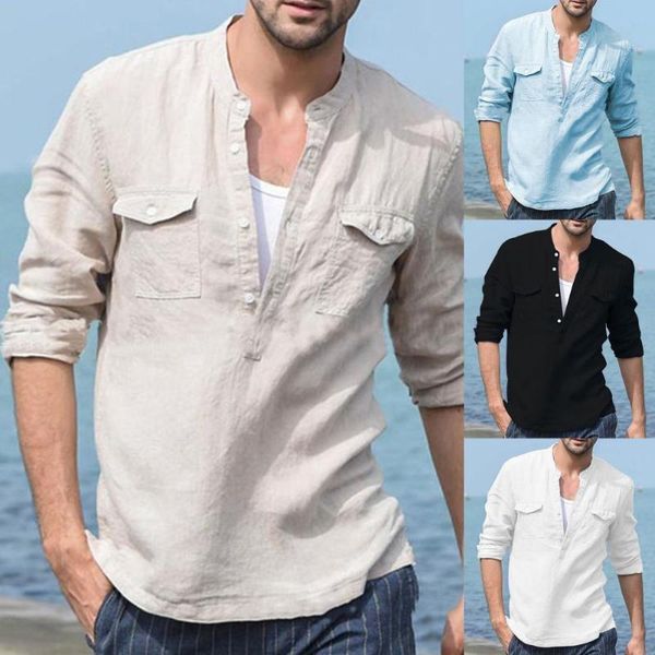 men's casual shirts long sleeve stand collar solid color v neck pockets pullover men beach shirt harajuku blouse hawaiian summer top, White;black
men's casual shirts long sleeve stand collar solid color v neck pockets pullover men beach shirt harajuku blouse hawaiian summer top, White;black