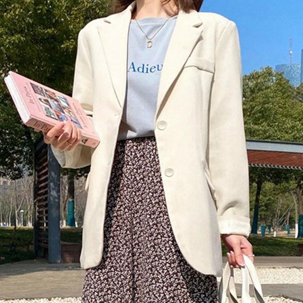 women's suits & blazers 2021 spring autumn fashionable chic blazer vintage loose women casual temperament lapel jacket for ladies, White;black
women's suits & blazers 2021 spring autumn fashionable chic blazer vintage loose women casual temperament lapel jacket for ladies, White;black