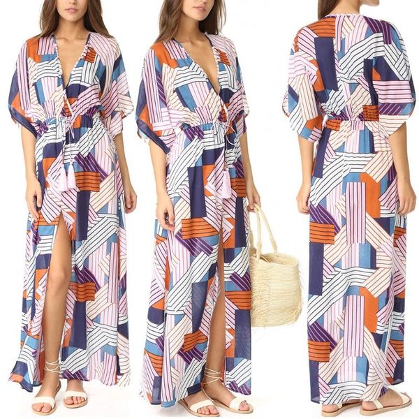 women's swimwear a5kc women half sleeve swimsuit cover up boho geometric print beach maxi dress kaftan, White;black
women's swimwear a5kc women half sleeve swimsuit cover up boho geometric print beach maxi dress kaftan, White;black