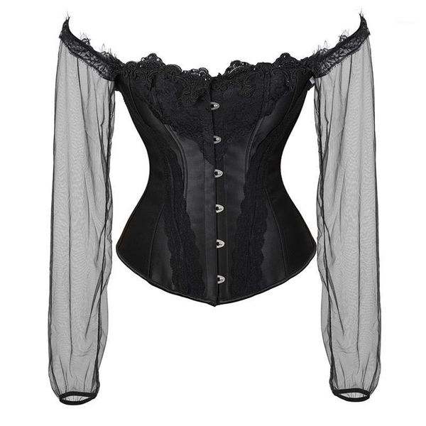 bustiers & corsets women's lace up satin corset overbust lingerie with long sleeve black gothic corselet, Black;white
bustiers & corsets women's lace up satin corset overbust lingerie with long sleeve black gothic corselet, Black;white