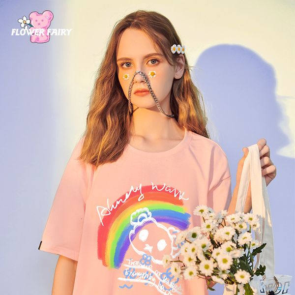 women's blouses & shirts pink short female t-shirt summer idle ins loosely style korean student bear half, White
women's blouses & shirts pink short female t-shirt summer idle ins loosely style korean student bear half, White