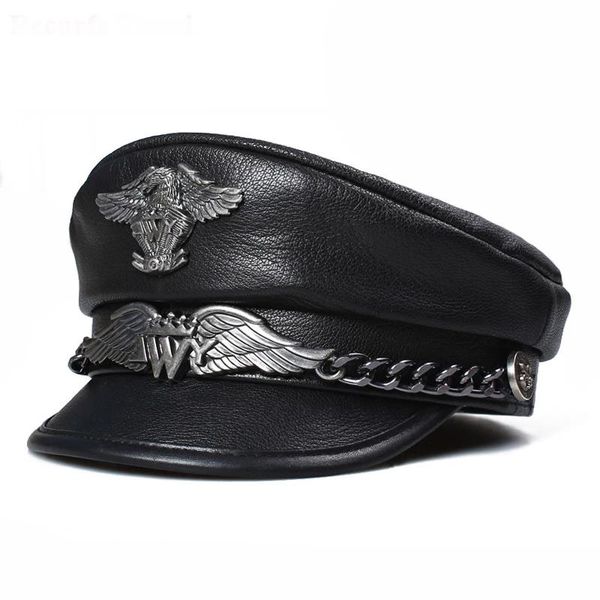 wide brim hats exclusive german military cap man genuine leather flat hat korean fashion eagle mark chain punk locomotive casquette male, Blue;gray
wide brim hats exclusive german military cap man genuine leather flat hat korean fashion eagle mark chain punk locomotive casquette male, Blue;gray