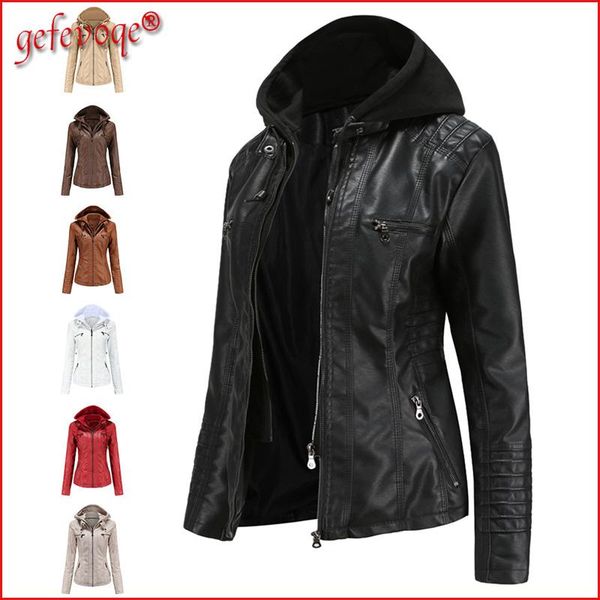women's leather & faux casual solid pu zipper slim coat motorcycle hooded jacket spring autumn outerwear female clothing 2021, Black
women's leather & faux casual solid pu zipper slim coat motorcycle hooded jacket spring autumn outerwear female clothing 2021, Black