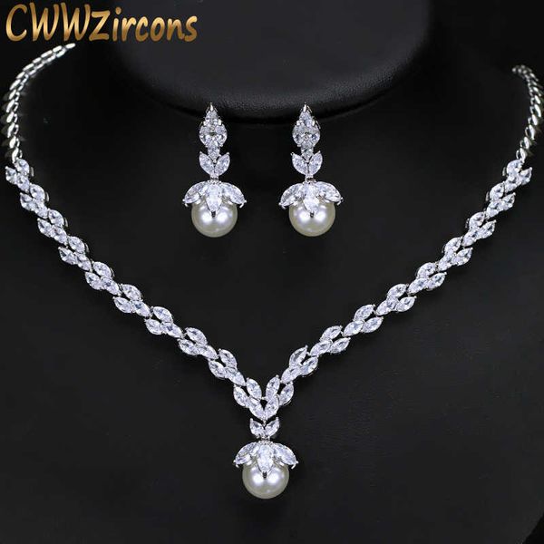 gorgeous cubic zirconia bridal pearl necklace earrings sets for women wedding party costume jewelry gift t092 210714, Silver
gorgeous cubic zirconia bridal pearl necklace earrings sets for women wedding party costume jewelry gift t092 210714, Silver