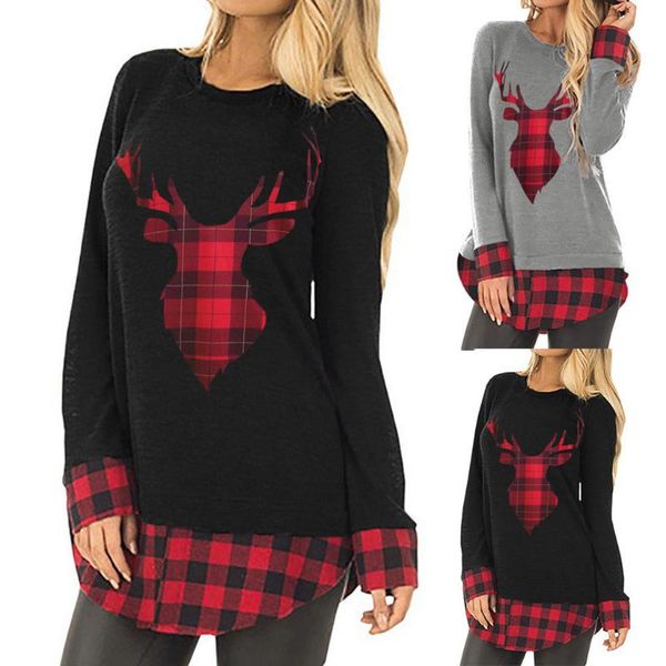 women's blouses & shirts women fashion christmasops plaid splice hem reindeer long sleeveunic blouse blusa mujer manga larga womens 202, White
women's blouses & shirts women fashion christmasops plaid splice hem reindeer long sleeveunic blouse blusa mujer manga larga womens 202, White