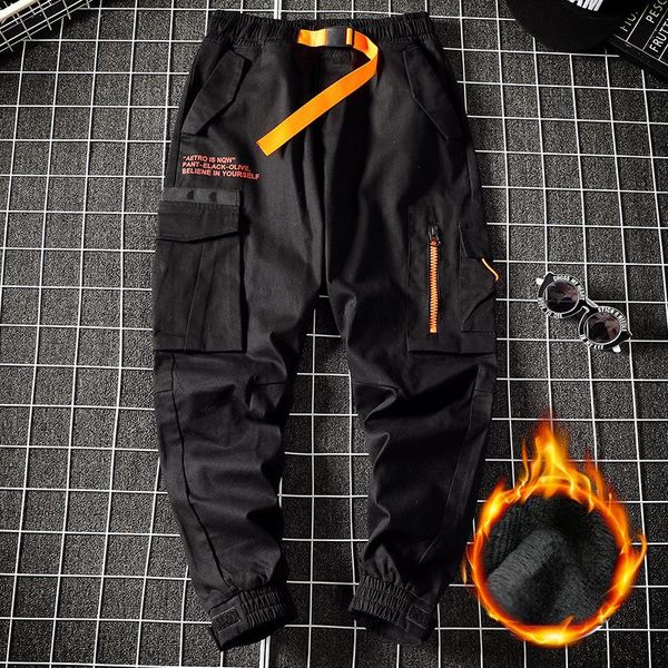 men's pants winter trendy casual zipper pockets straps plus fleece overalls men, Black
men's pants winter trendy casual zipper pockets straps plus fleece overalls men, Black