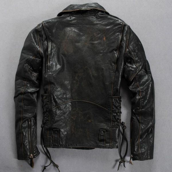 men's leather & faux italy vintage motorcycle adjustable waist slim fit biker male fashion real jacket for men, Black
men's leather & faux italy vintage motorcycle adjustable waist slim fit biker male fashion real jacket for men, Black