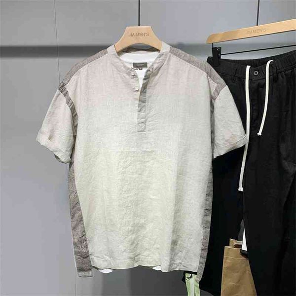 summer new splicing short shirt men's casual stand collar cotton linen half sleeve fashion, White;black
summer new splicing short shirt men's casual stand collar cotton linen half sleeve fashion, White;black