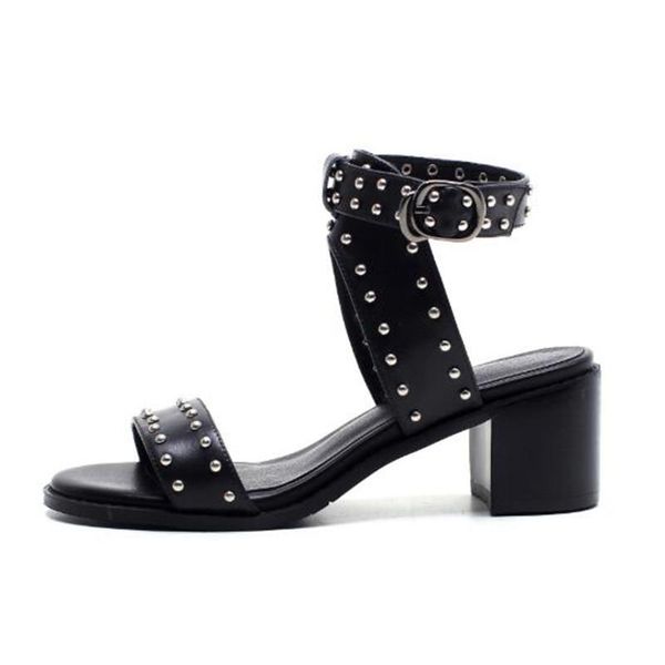 black genuine leather sandals for women high square heels rivets decor ankle strap classic style 2021 luxury designer open toe
black genuine leather sandals for women high square heels rivets decor ankle strap classic style 2021 luxury designer open toe