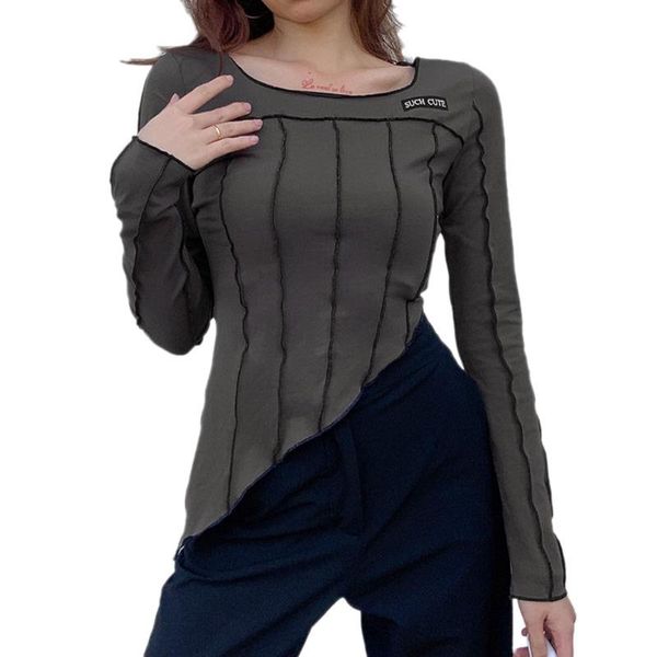 women patchwork crop casual long sleeve round neck open-wire line irregular hem t-shirts slim bottoming short t-shirt women's, White
women patchwork crop casual long sleeve round neck open-wire line irregular hem t-shirts slim bottoming short t-shirt women's, White