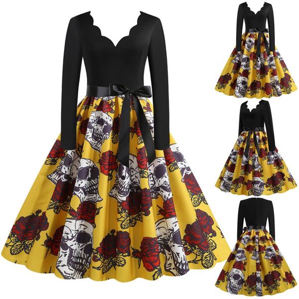 casual dresses womens 2021 halloween rose skull printed yellow with bow gothic vintage v collar a-line knee length dress 21805, Black;gray
casual dresses womens 2021 halloween rose skull printed yellow with bow gothic vintage v collar a-line knee length dress 21805, Black;gray
