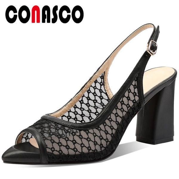 dress shoes conasco fashion mesh peep toe women sandals 2021 summer genuine leather fretwork pumps high heels party woman, Black
dress shoes conasco fashion mesh peep toe women sandals 2021 summer genuine leather fretwork pumps high heels party woman, Black