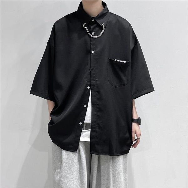 men's casual shirts 2021 summer shirt solid color metal chain decoration fashion short sleeve loose street style -2xl, White;black
men's casual shirts 2021 summer shirt solid color metal chain decoration fashion short sleeve loose street style -2xl, White;black