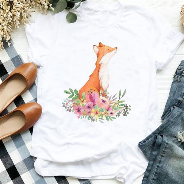cartoon fox floral cute 90s women trend print clothes graphic female t tee womens, White
cartoon fox floral cute 90s women trend print clothes graphic female t tee womens, White