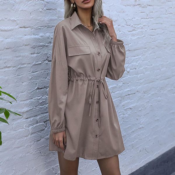 casual dresses vintage for women 2021 long sleeve solid lapel dress double drawstring waist short mini vestidos mujer verano, Black;gray
casual dresses vintage for women 2021 long sleeve solid lapel dress double drawstring waist short mini vestidos mujer verano, Black;gray