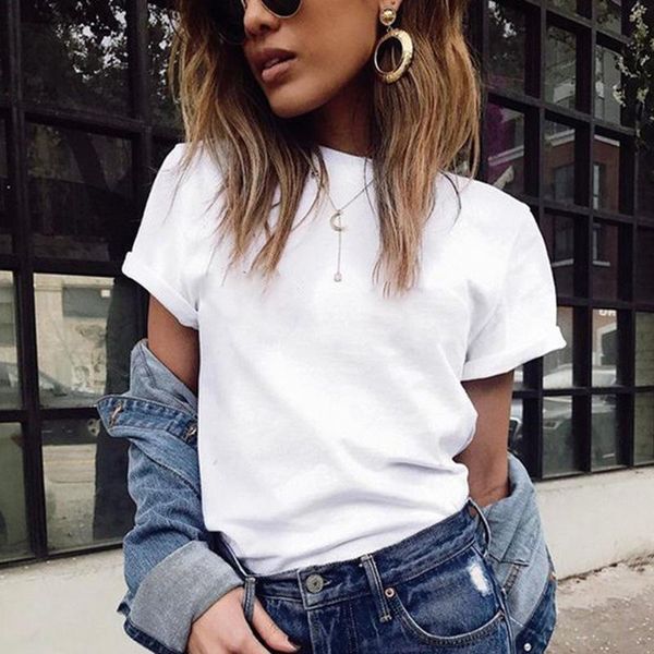 women's t-shirt august 2021 fashion pure color short-sleeved spring and summer simple clothing, White
women's t-shirt august 2021 fashion pure color short-sleeved spring and summer simple clothing, White