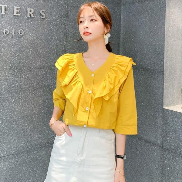 women shirts 2021 summer blouse short sleeve shirt v-neck ruffle blusa women's blouses, White
women shirts 2021 summer blouse short sleeve shirt v-neck ruffle blusa women's blouses, White
