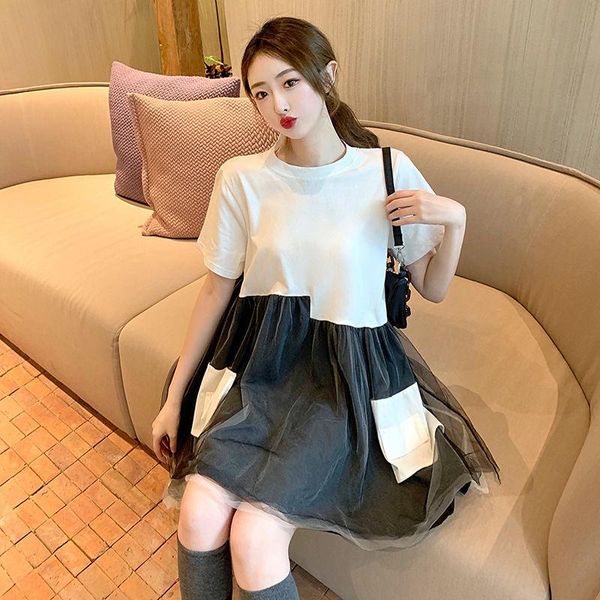 casual dresses summer dress plus size loose medium and long white short-sleeved t-shirt children's niche fake two-piece mesh tide, Black;gray
casual dresses summer dress plus size loose medium and long white short-sleeved t-shirt children's niche fake two-piece mesh tide, Black;gray