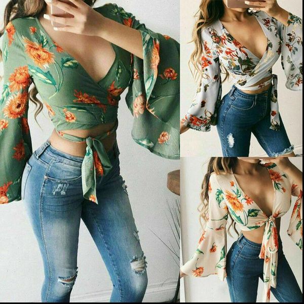 womens shirts women v neck printed tie up knot front lady cropped belly bolero shrug crop blouses, White
womens shirts women v neck printed tie up knot front lady cropped belly bolero shrug crop blouses, White