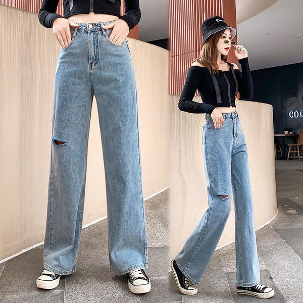 women's jeans 2021 loose high waist straight female denim bottom ripped for women wide leg pants shredded large size, Blue
women's jeans 2021 loose high waist straight female denim bottom ripped for women wide leg pants shredded large size, Blue