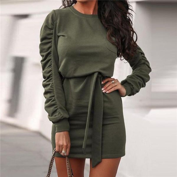casual dresses women's mini dress ruched long sleeve crew neck plain with belt autumn woman clothes ladies bodycon, Black;gray
casual dresses women's mini dress ruched long sleeve crew neck plain with belt autumn woman clothes ladies bodycon, Black;gray