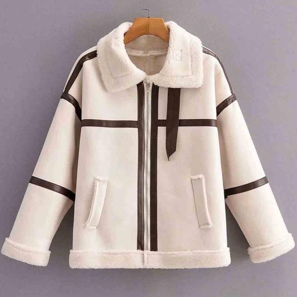 women's jackets 2022 women casual winter oversize thick faux leather fur sheepskin lady preppy style loose spliced beige black coats, Black;brown
women's jackets 2022 women casual winter oversize thick faux leather fur sheepskin lady preppy style loose spliced beige black coats, Black;brown