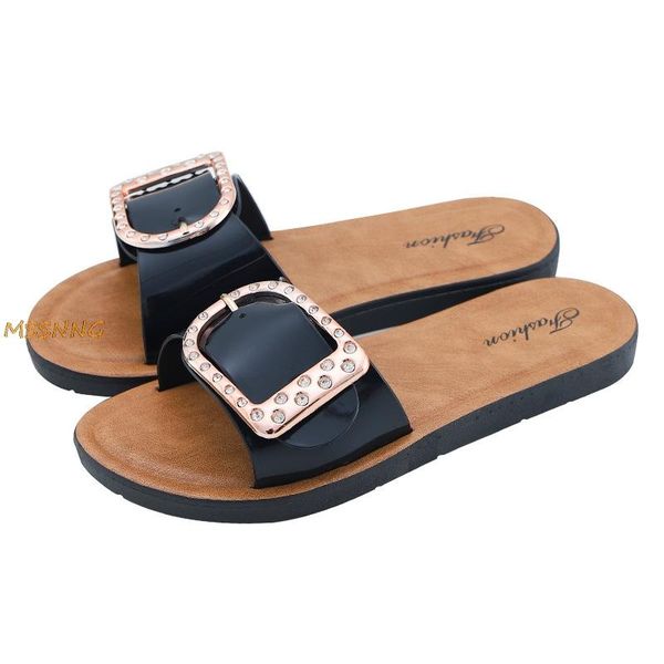 summer women's slippers fashion metal buckle decoration solid flat ladies shoes outdoor comy peep toe female, Black
summer women's slippers fashion metal buckle decoration solid flat ladies shoes outdoor comy peep toe female, Black