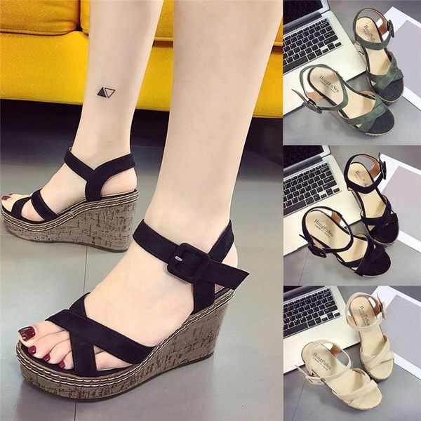 women's shoes ladies women fish mouth non-slip platform slope high heels sandals buckle strap outdoor style for, Black
women's shoes ladies women fish mouth non-slip platform slope high heels sandals buckle strap outdoor style for, Black